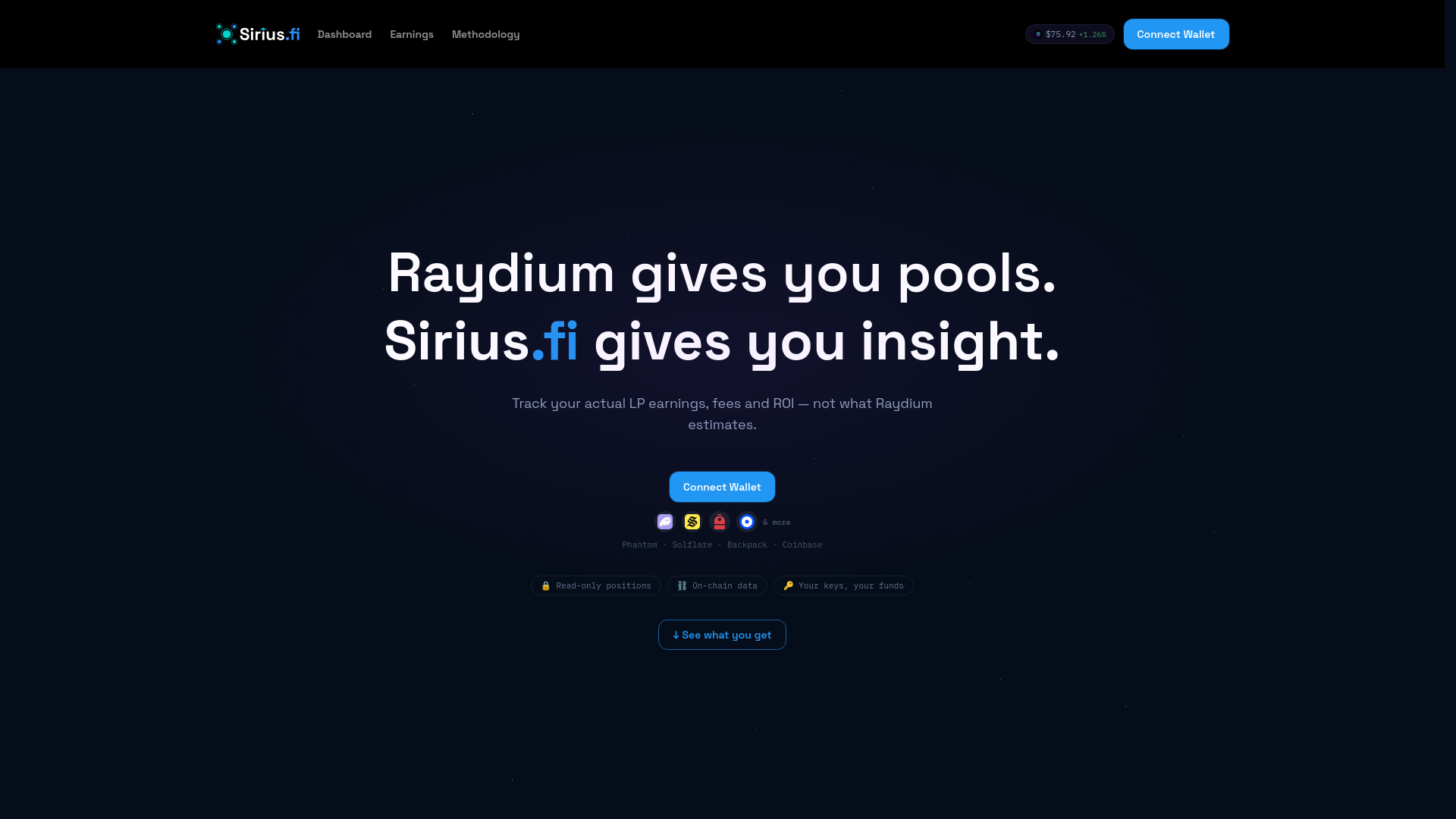 Screenshot of siriusfi.app