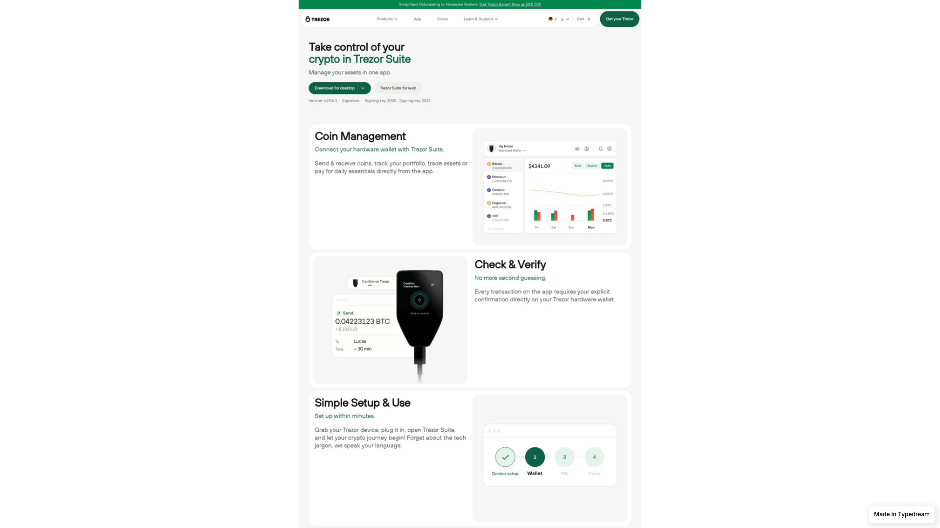 Screenshot of faq-trezursuite-auth.typedream.app