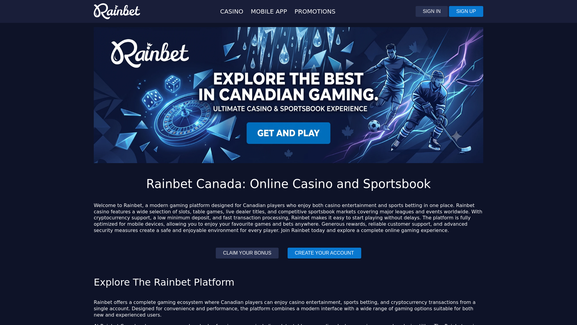 Screenshot of rainbet-casino-canada.ca