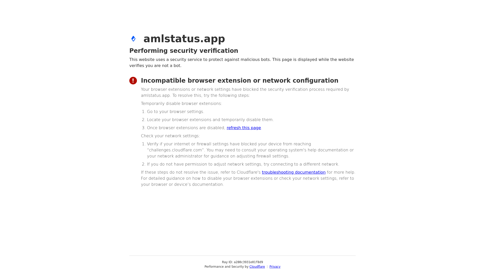 Screenshot of amlstatus.app