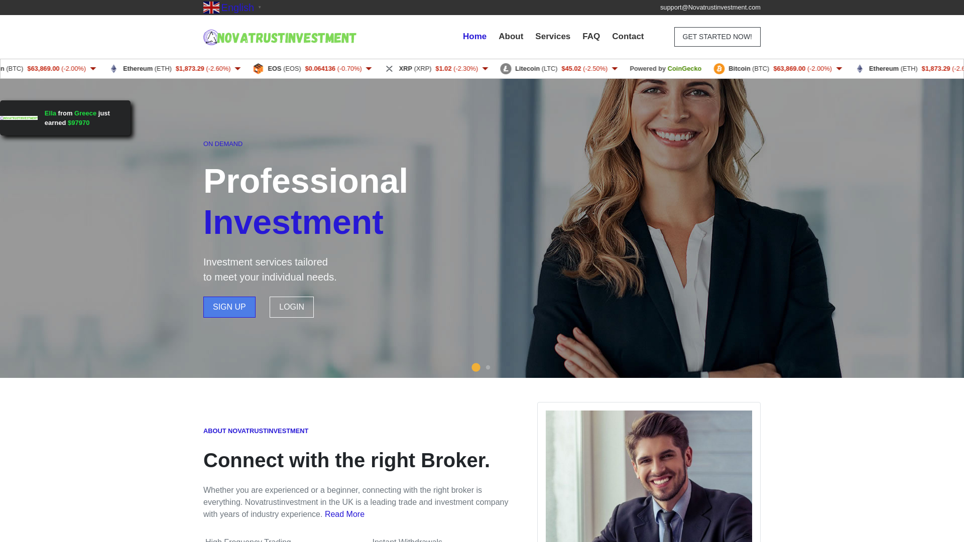 Screenshot of novatrustinvestment.com