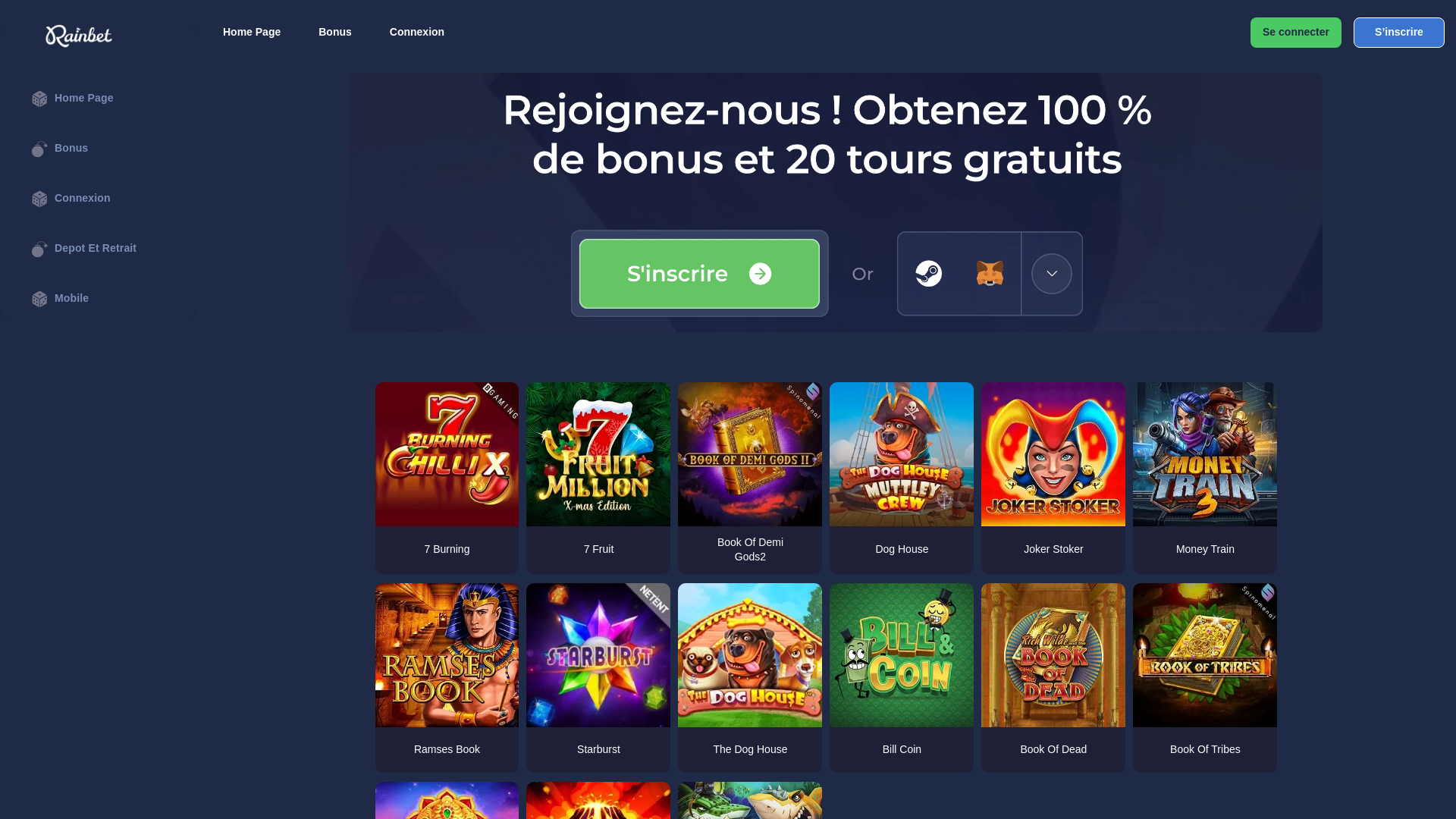 Screenshot of casinorainbet.fr