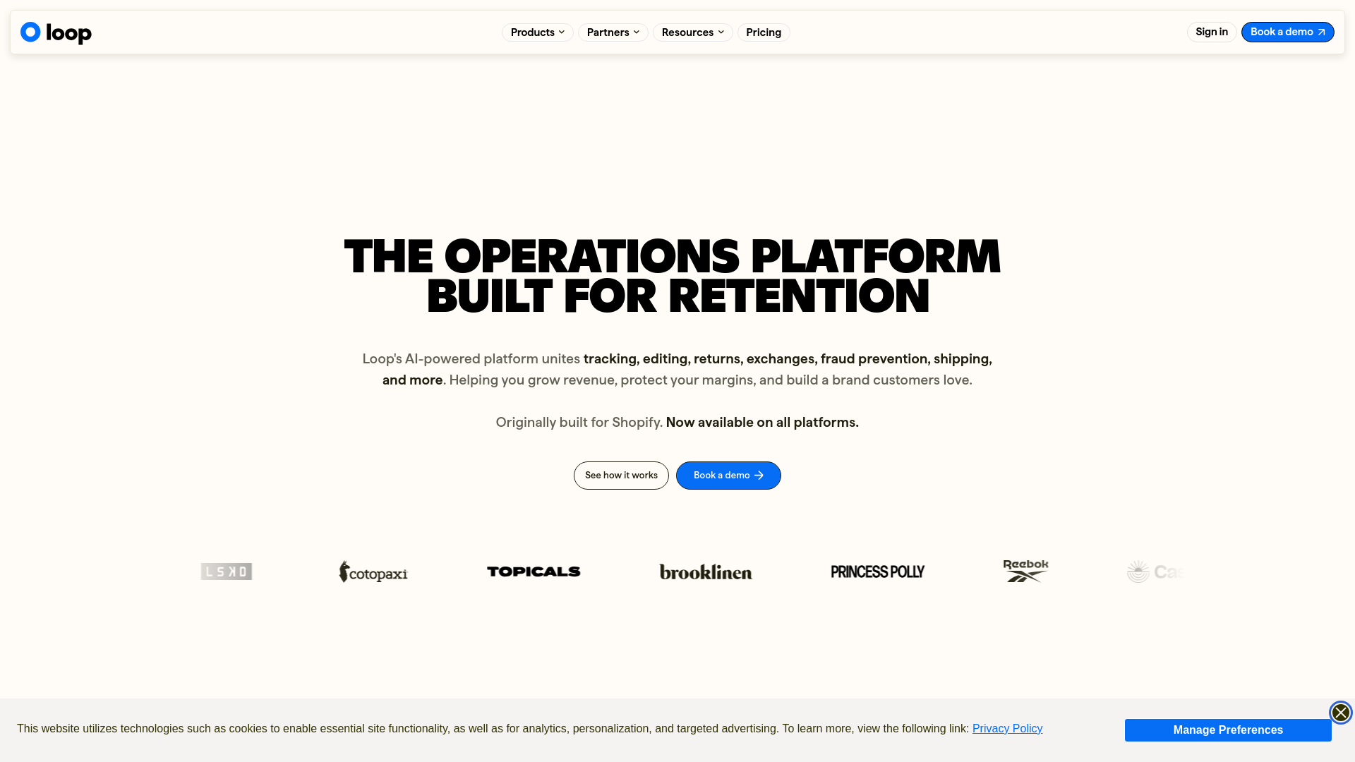 Screenshot of loopreturn.xyz