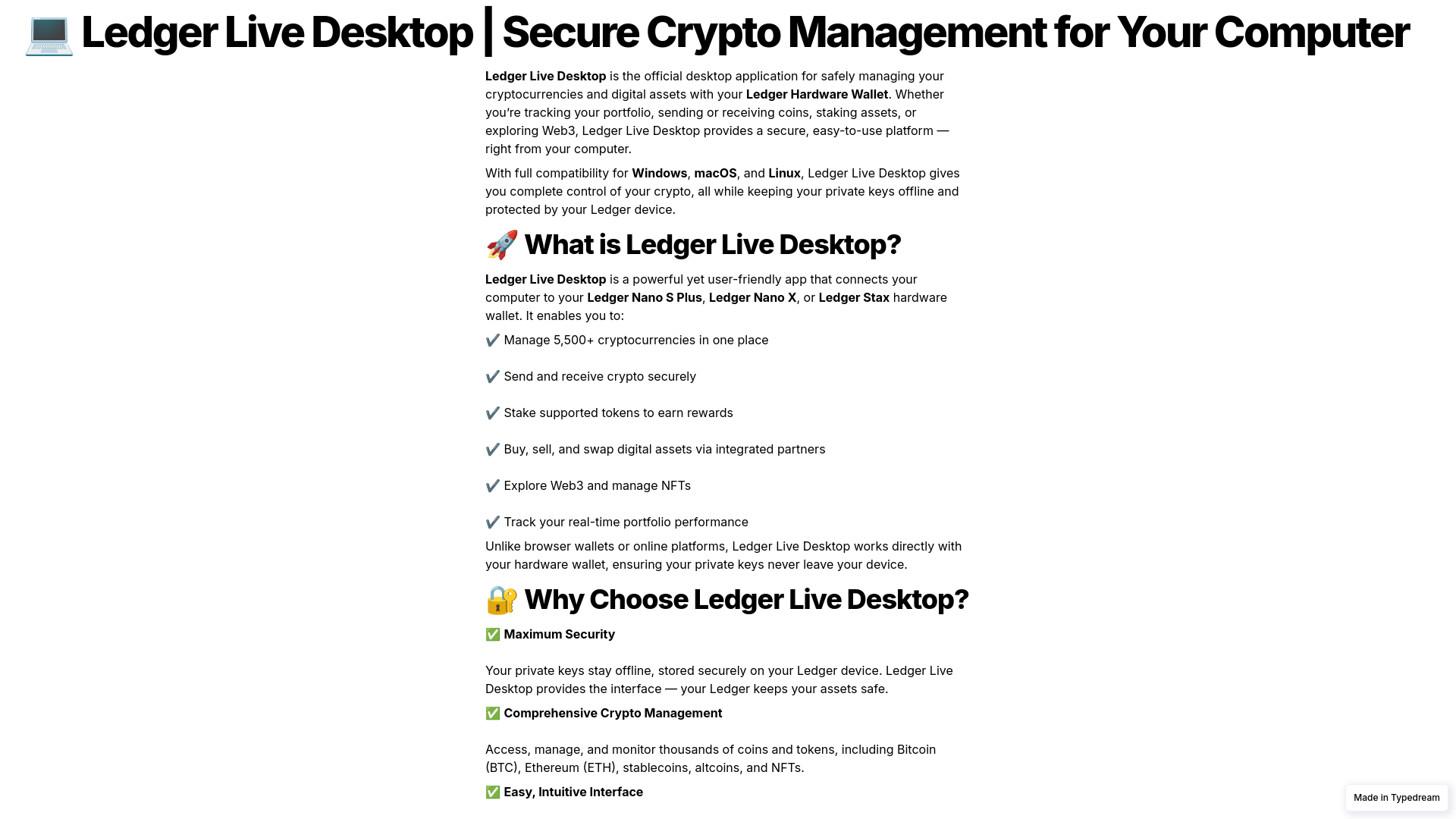 Screenshot of desktop-ledgercom-live.typedream.app