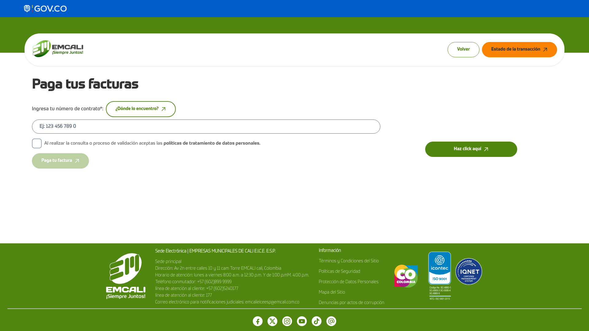 Screenshot of emcali-pagos.com