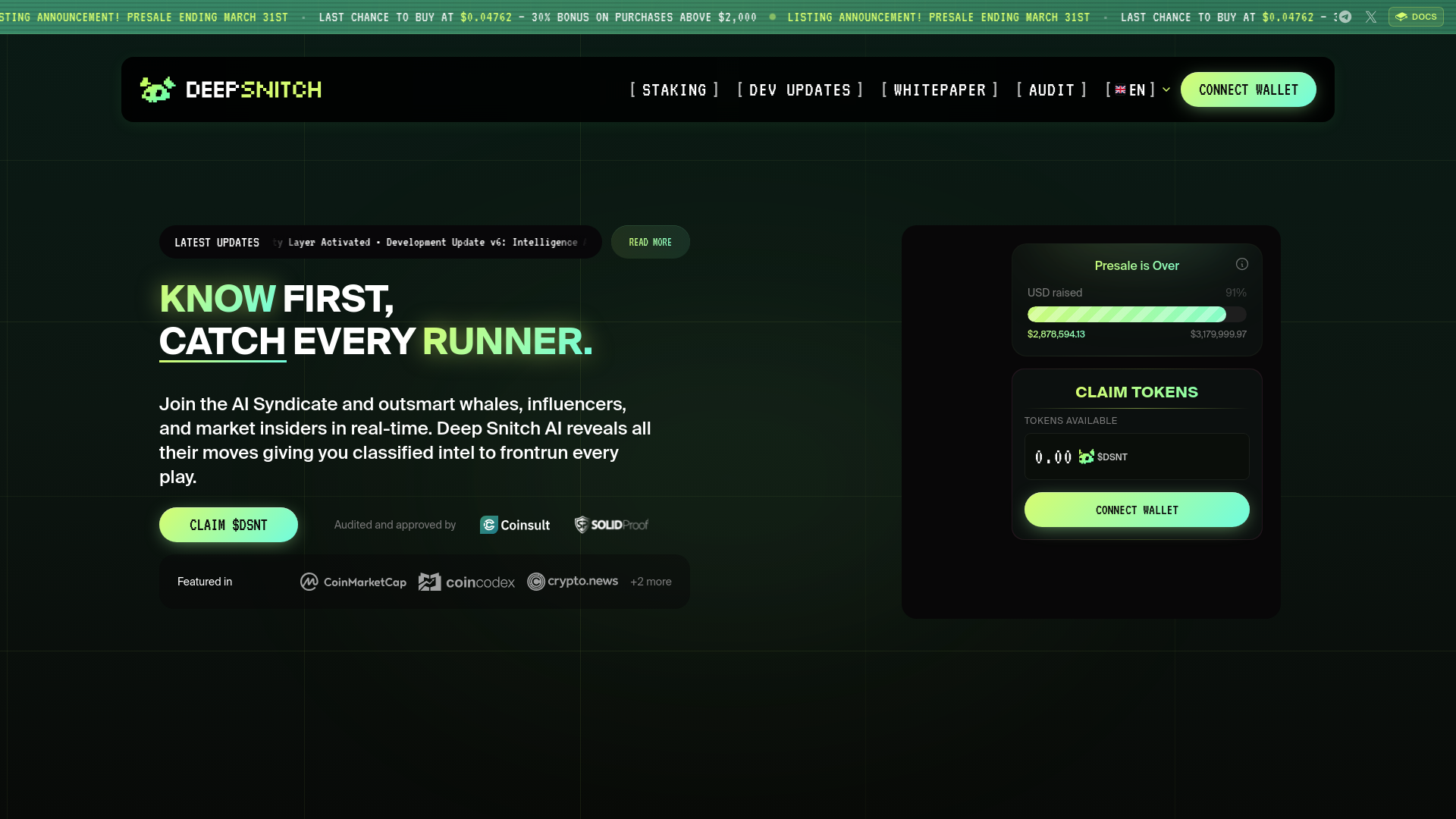Screenshot of deepsnitchs-ai.claims