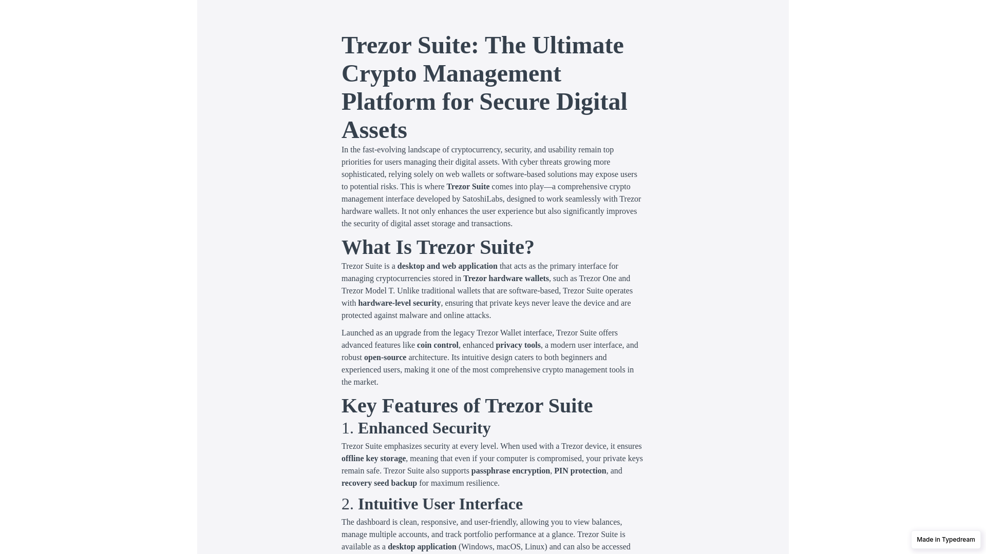 Screenshot of trezrsite-web-us.typedream.app