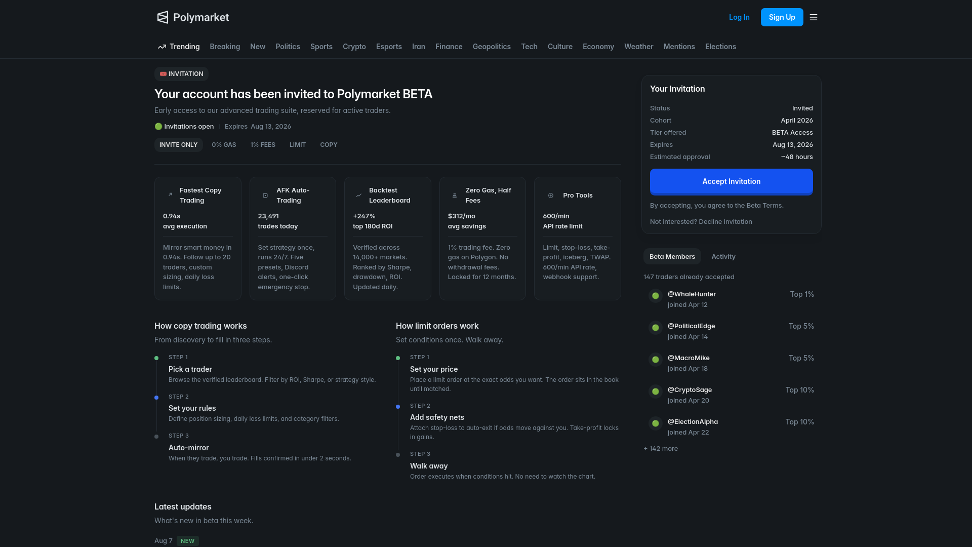 Screenshot of polymarktt.com