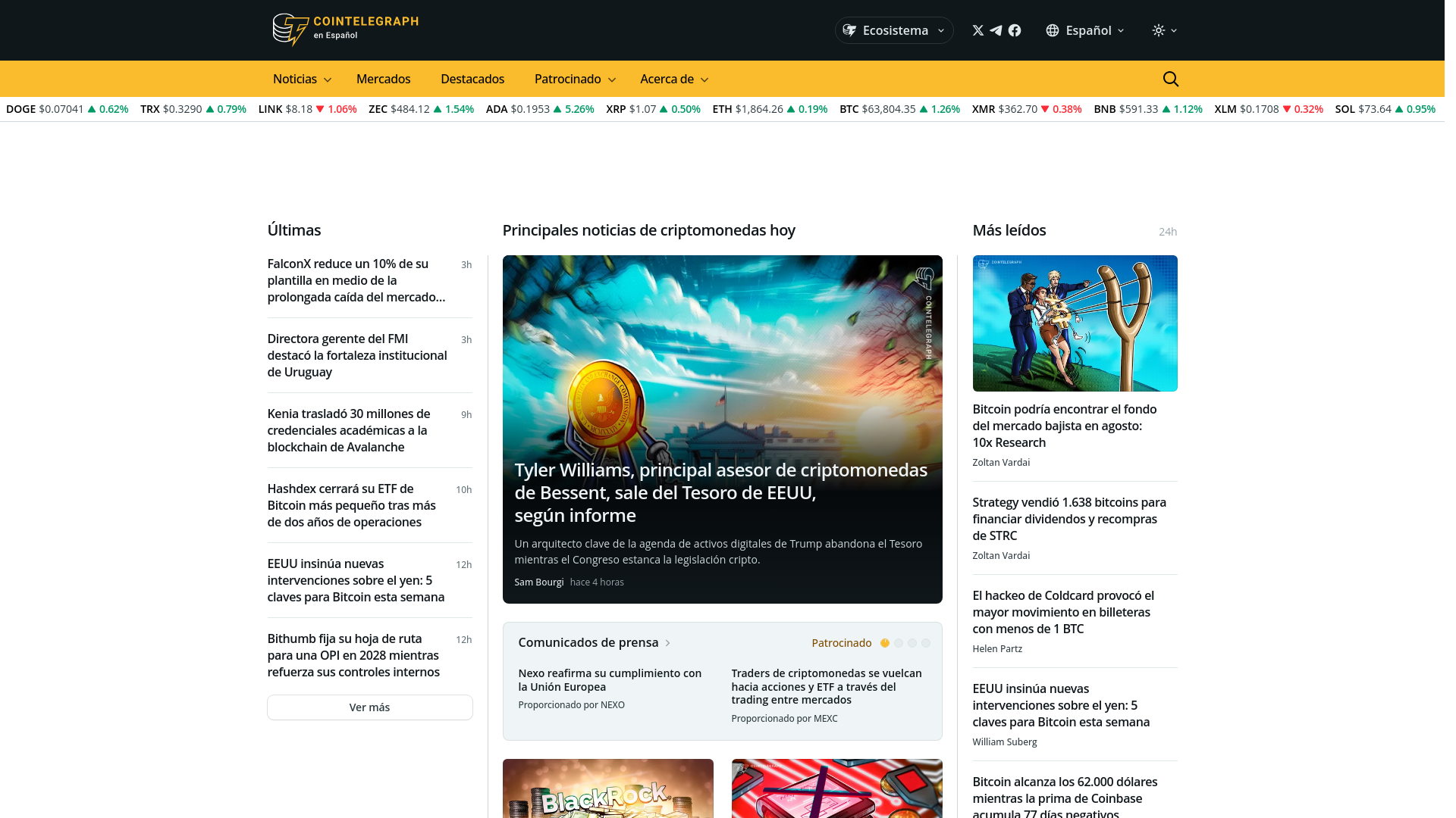 Screenshot of cointelegraph.es