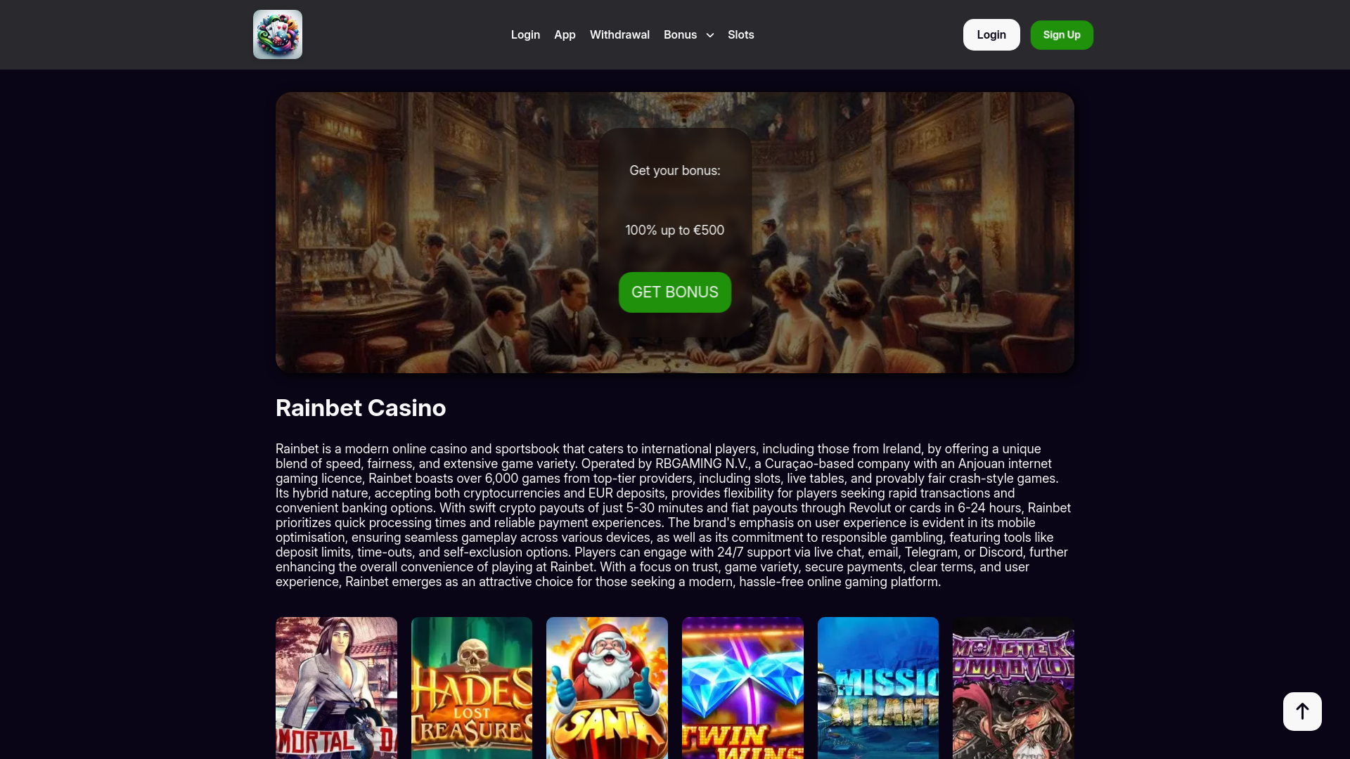 Screenshot of rainbet-casino.ie