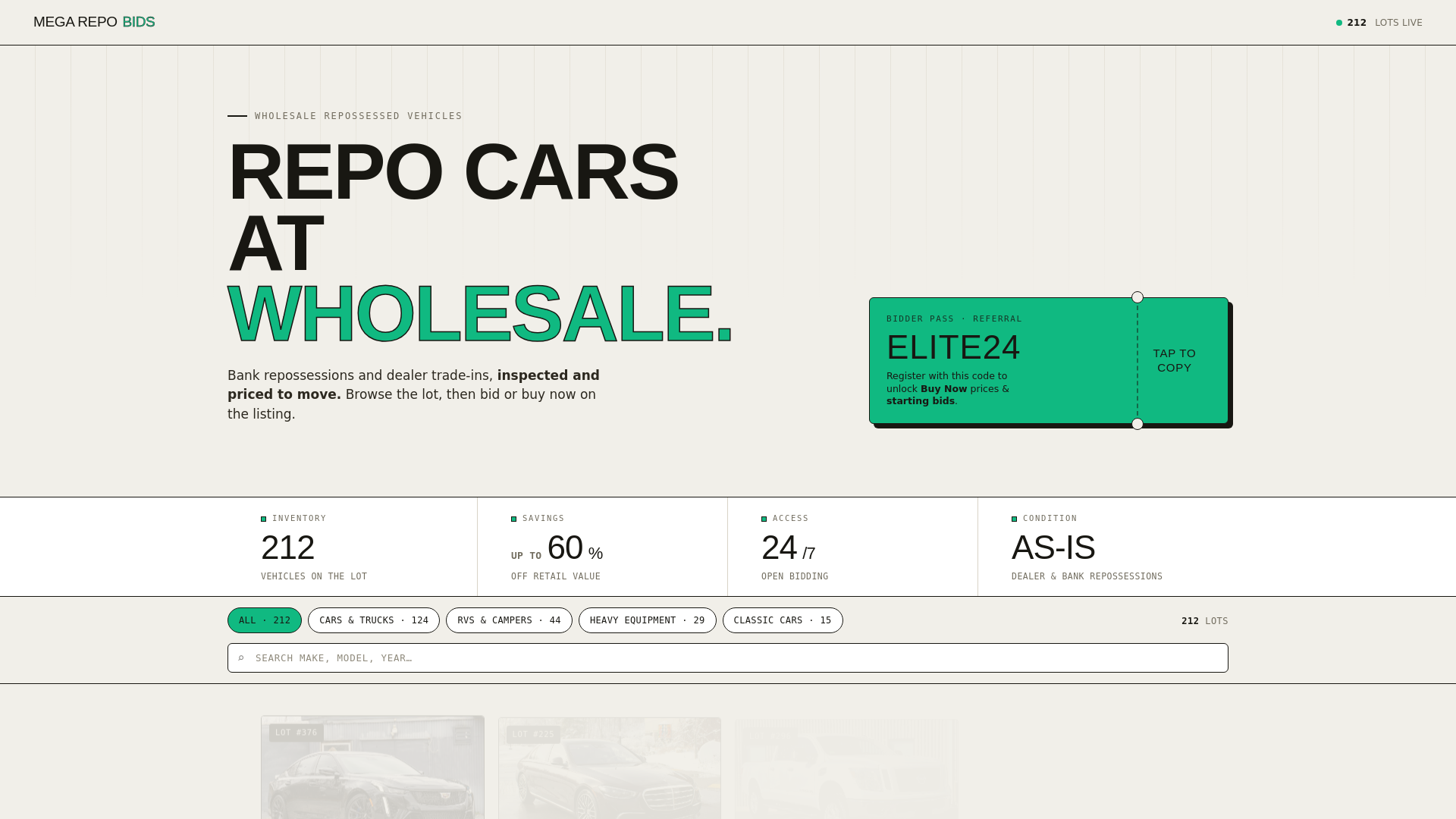 Screenshot of megarepobids.com