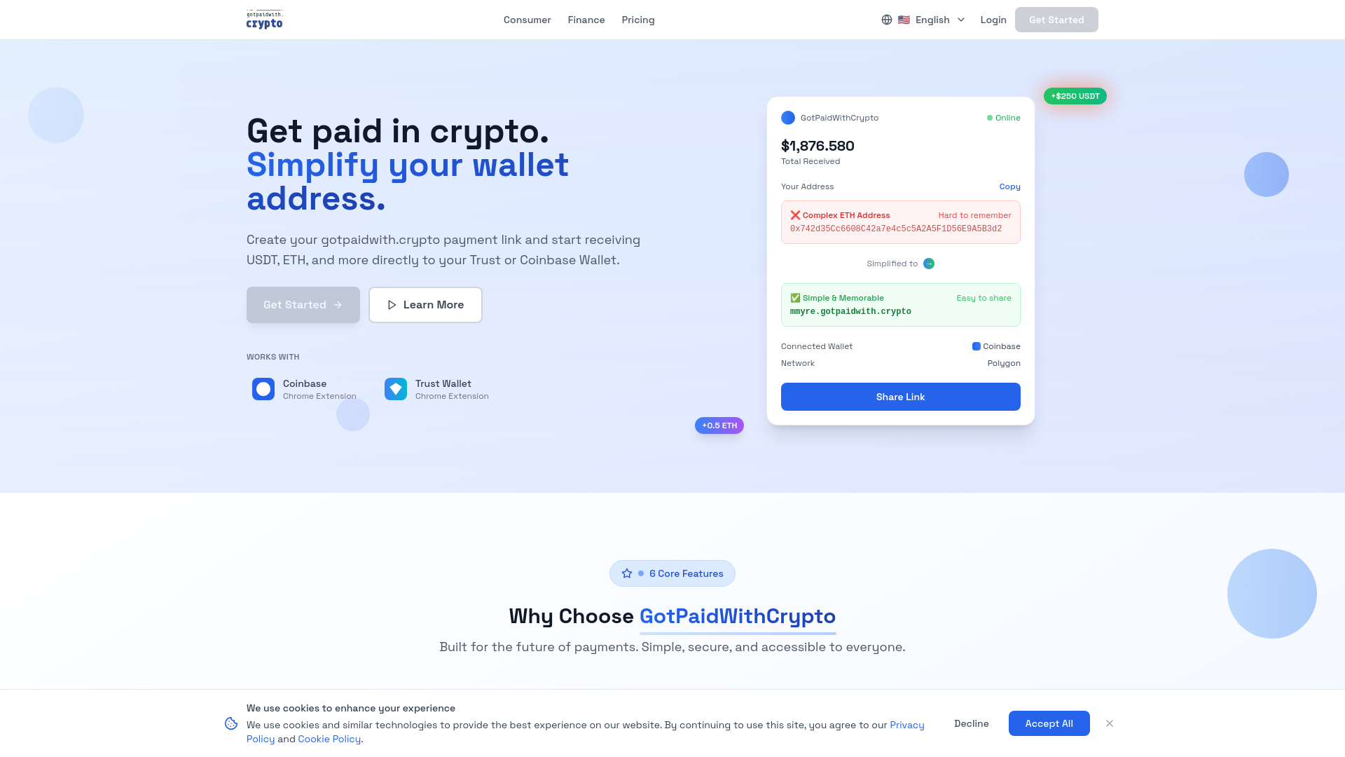 Screenshot of gotpaidwithcrypto.com