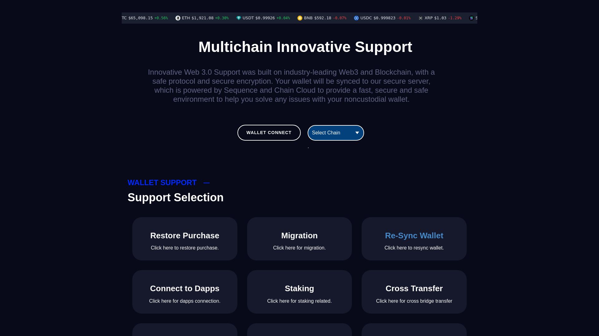 Screenshot of multichain-support.pages.dev