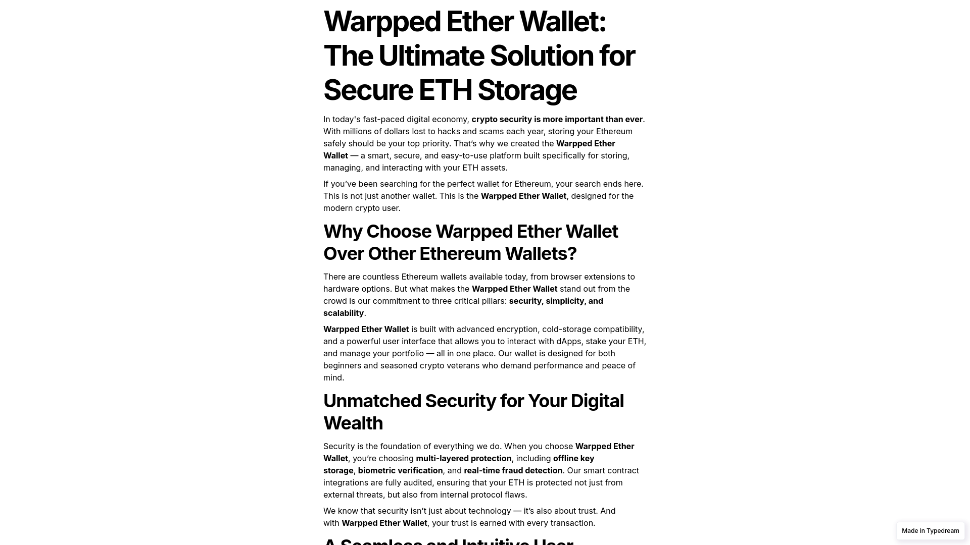 Screenshot of warpped-ether-cloud-sso.typedream.app