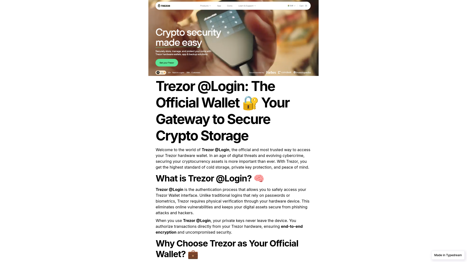 Screenshot of start-io-trezr-public-cdn.typedream.app