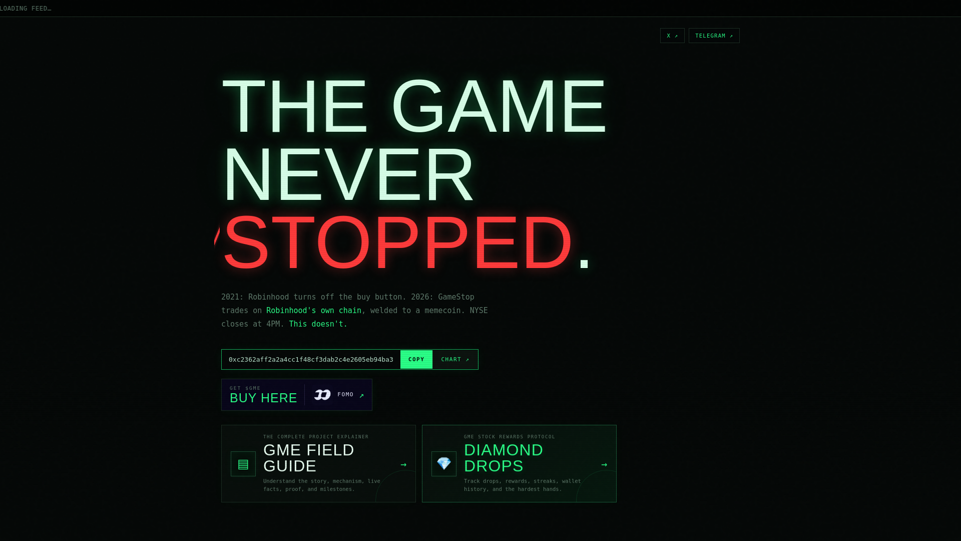 Screenshot of thegameneverstopped.com