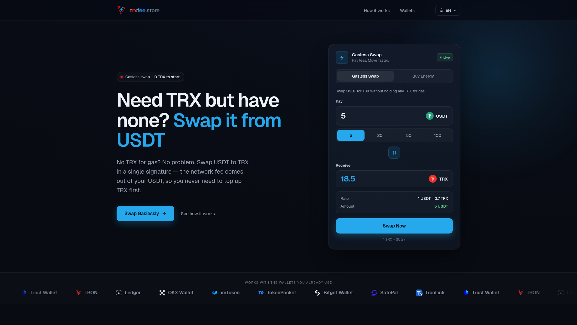 Screenshot of trxfees.com