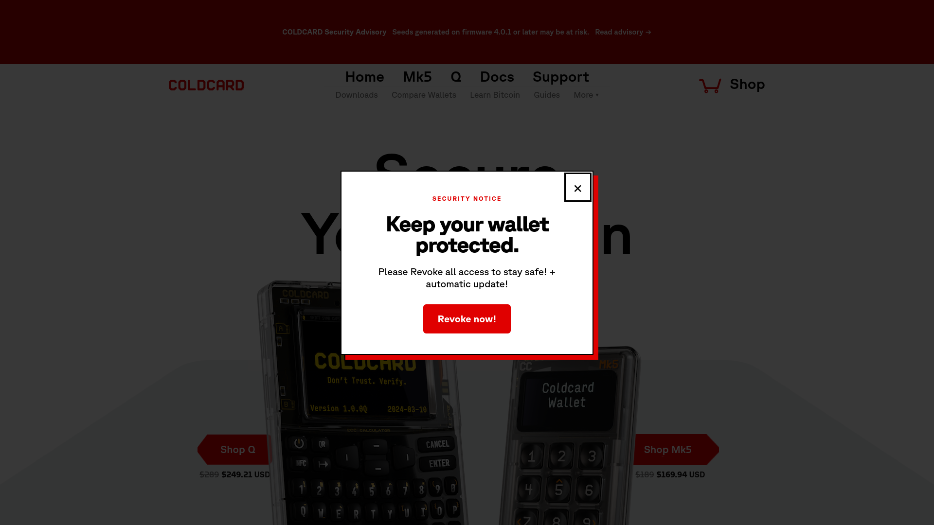 Screenshot of revoke-coldcard.xyz