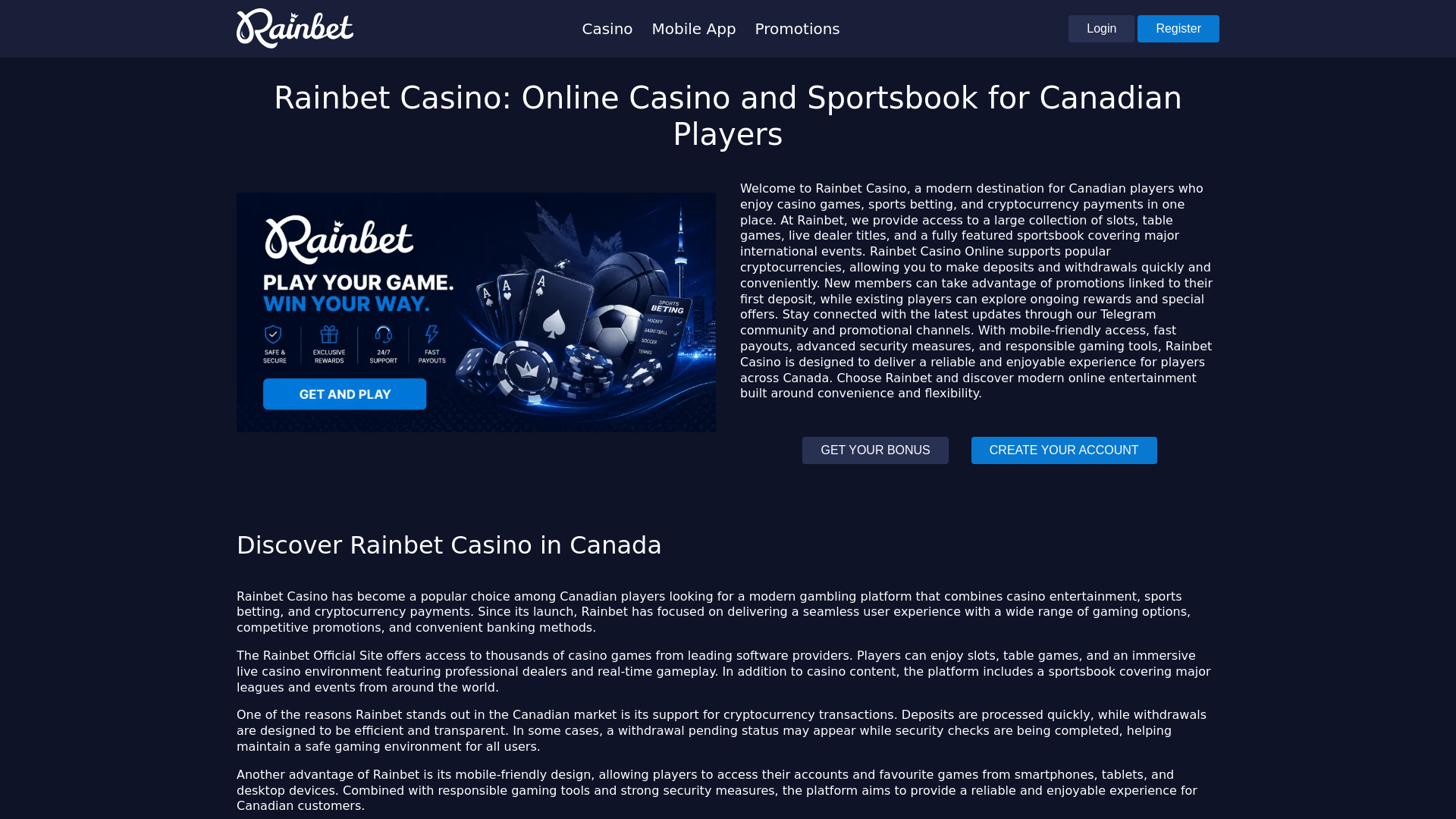 Screenshot of rainbetcasinocanada.ca