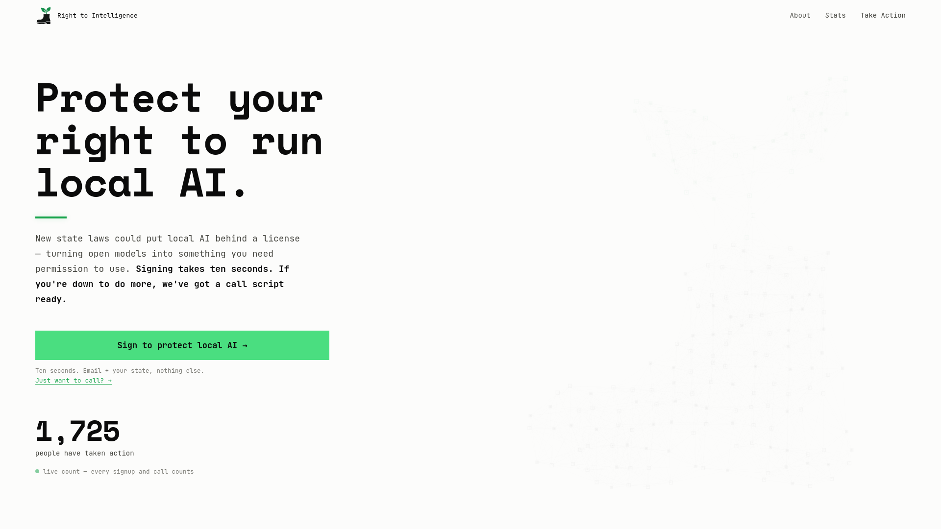 Screenshot of righttointelligence.org