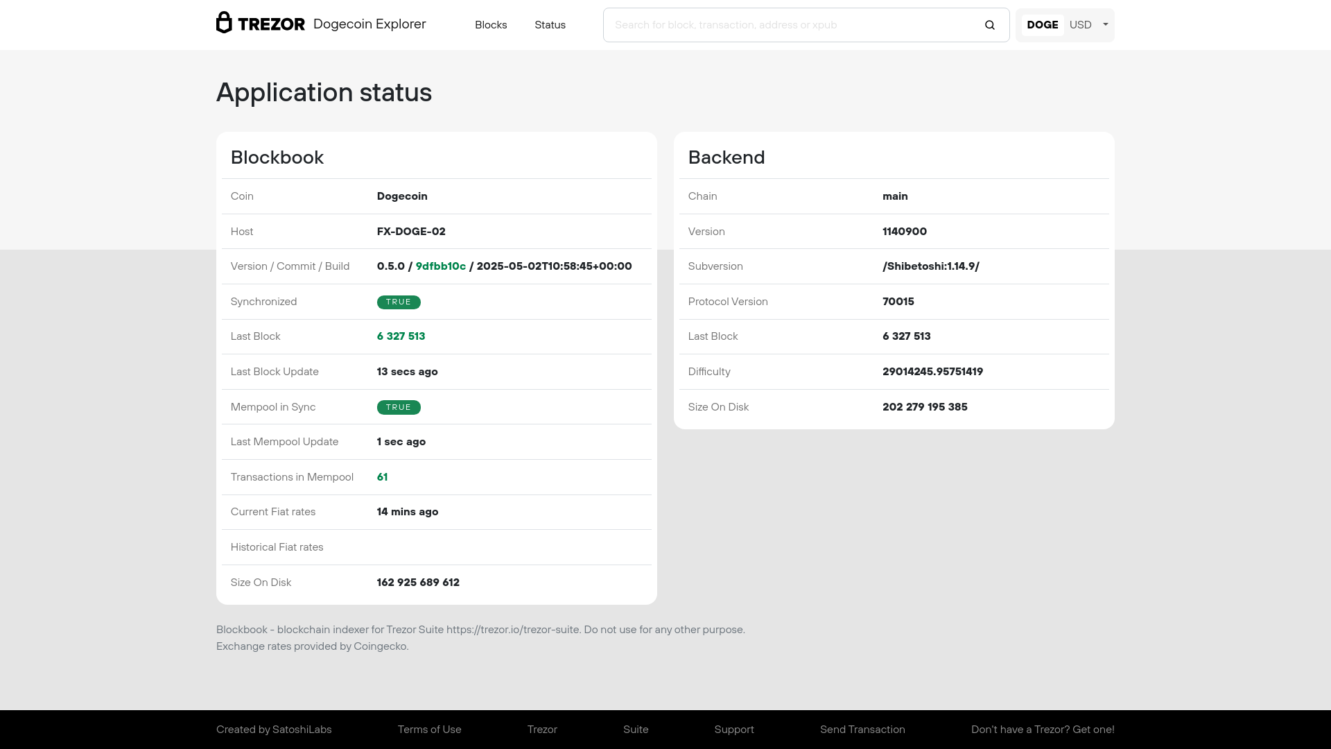 Screenshot of blockbook-doge.sspwallet.io