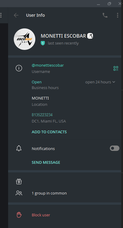 MONETTI ESCOBAR Telegram profile
