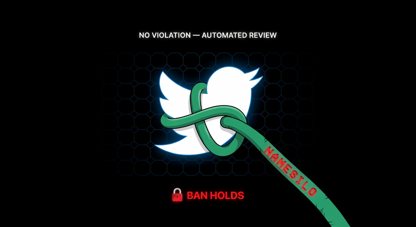 X bird logo strangled by a NameSilo data cable