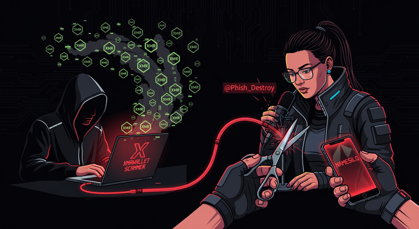 Scammer sheltered by NameSilo on left; researcher silenced by NameSilo on right