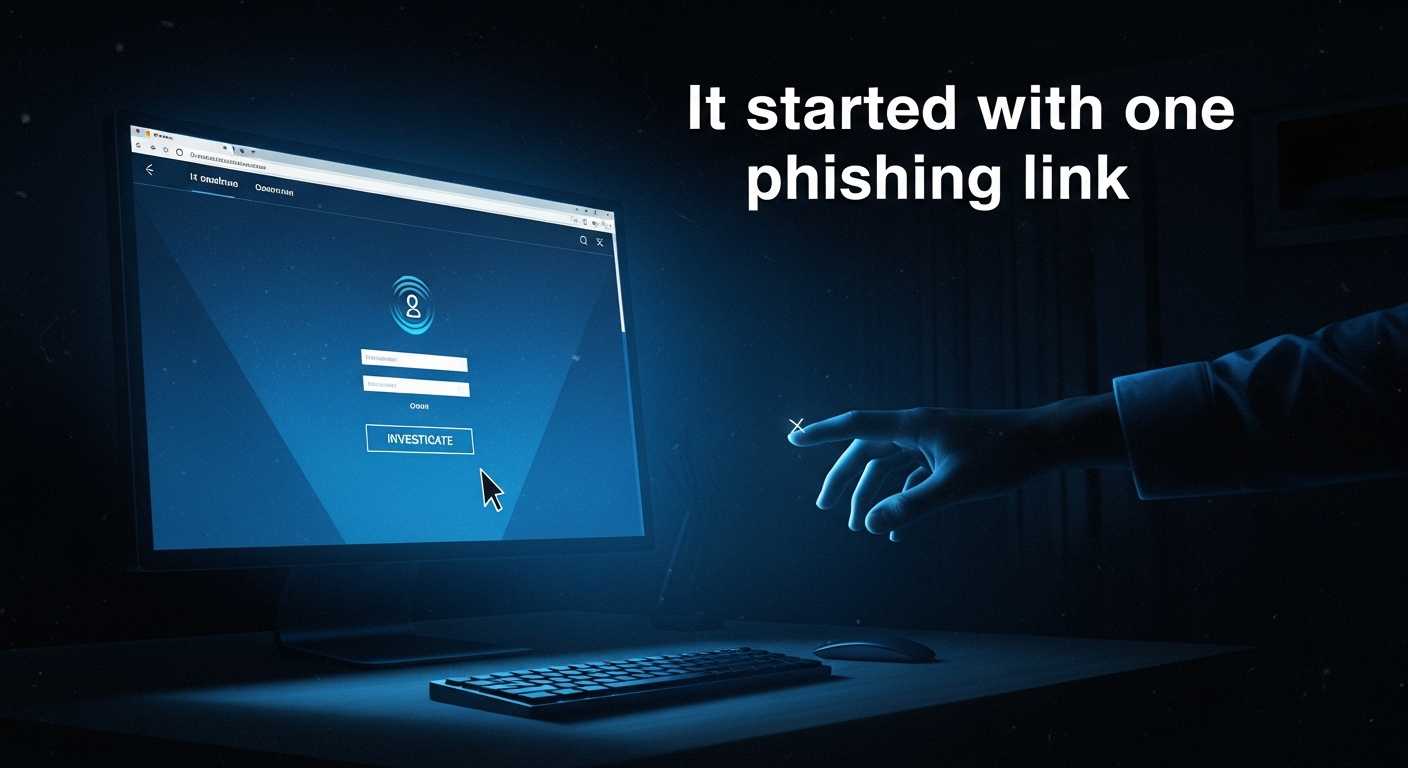 It started with one phishing link - atmospheric illustration of a hand reaching toward a phishing login page