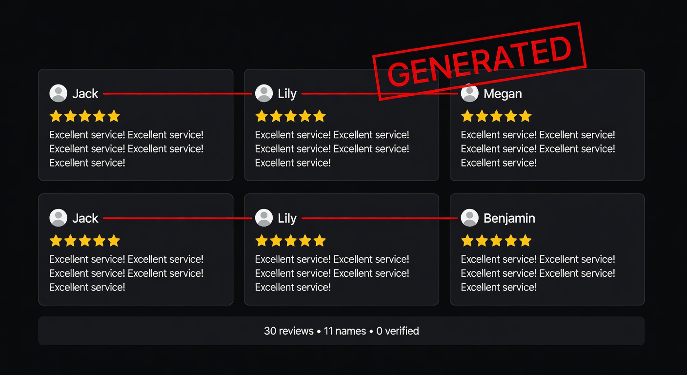 Trustname wall of love fake reviews with duplicate first names Jack Lily Megan