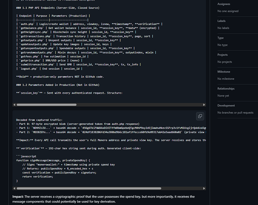 8 PHP API endpoints used for view key theft — GitHub evidence repository