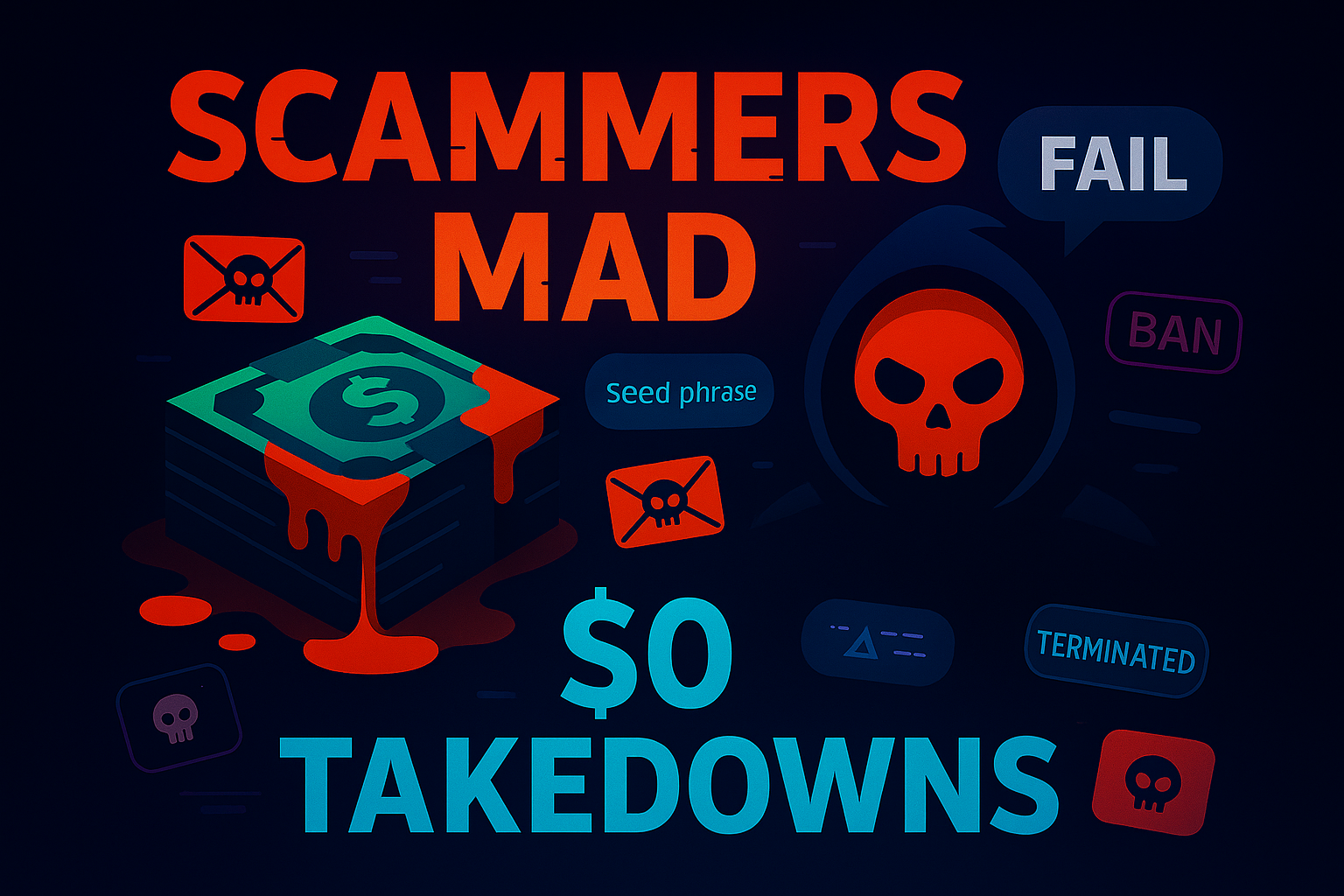 Ironic hero art about scammers getting mad