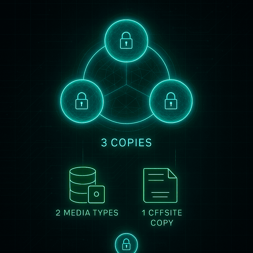 Infographic illustrating the 3-2-1 backup rule