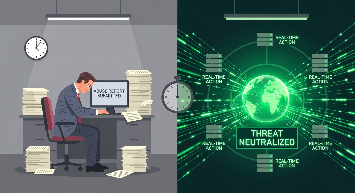 Bureaucratic reporting pipeline vs active phishing collecting victims