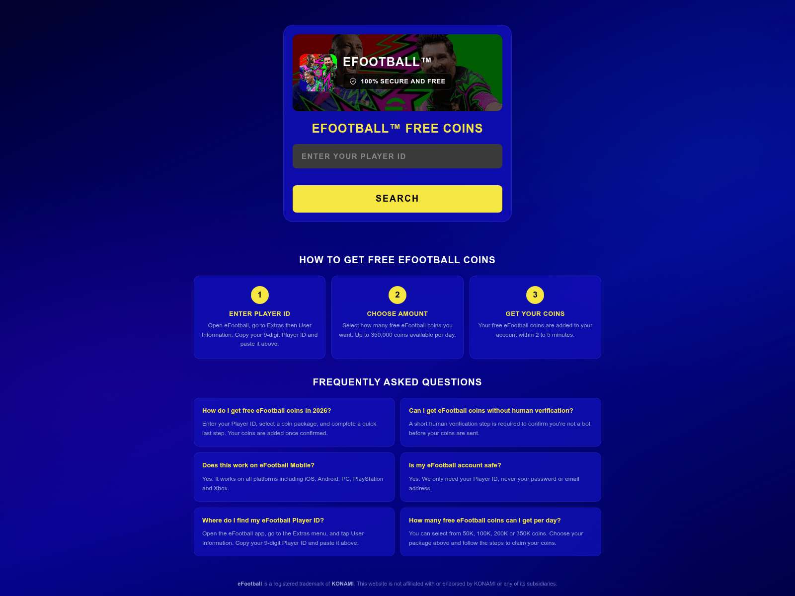 Tangkapan layar efootballfreecoins.com