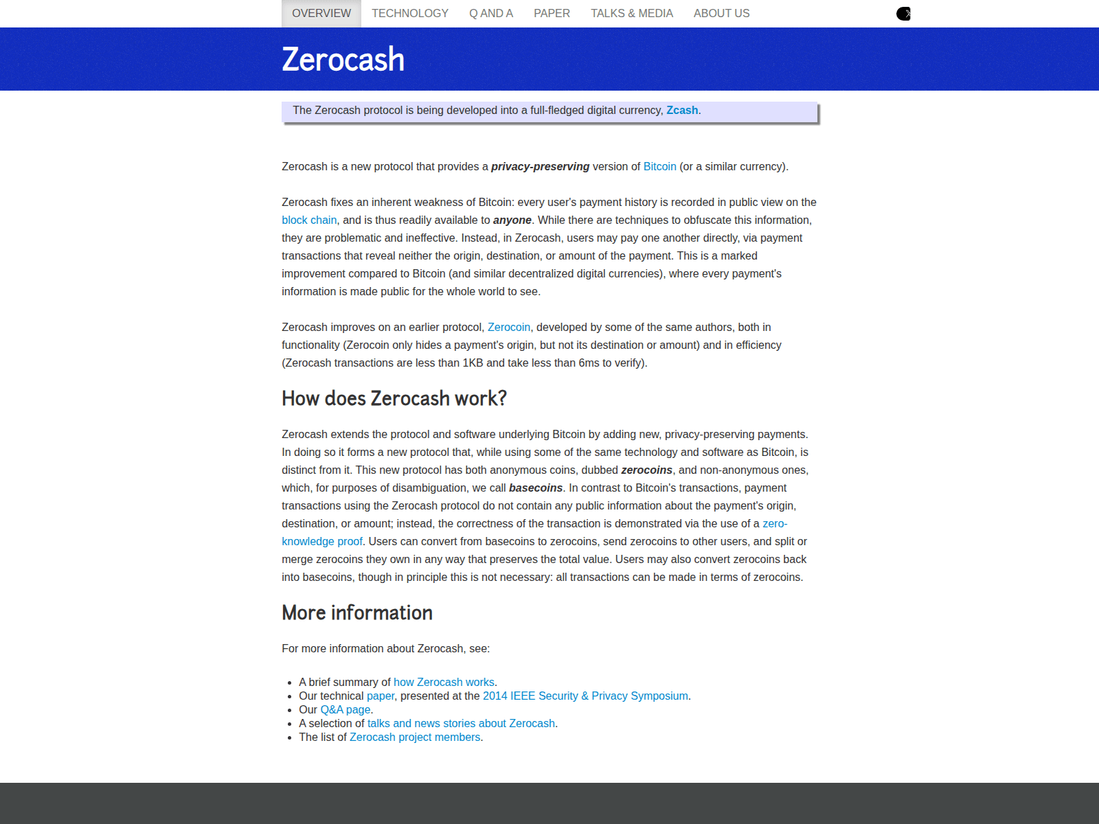Captura de zerocash-project.org
