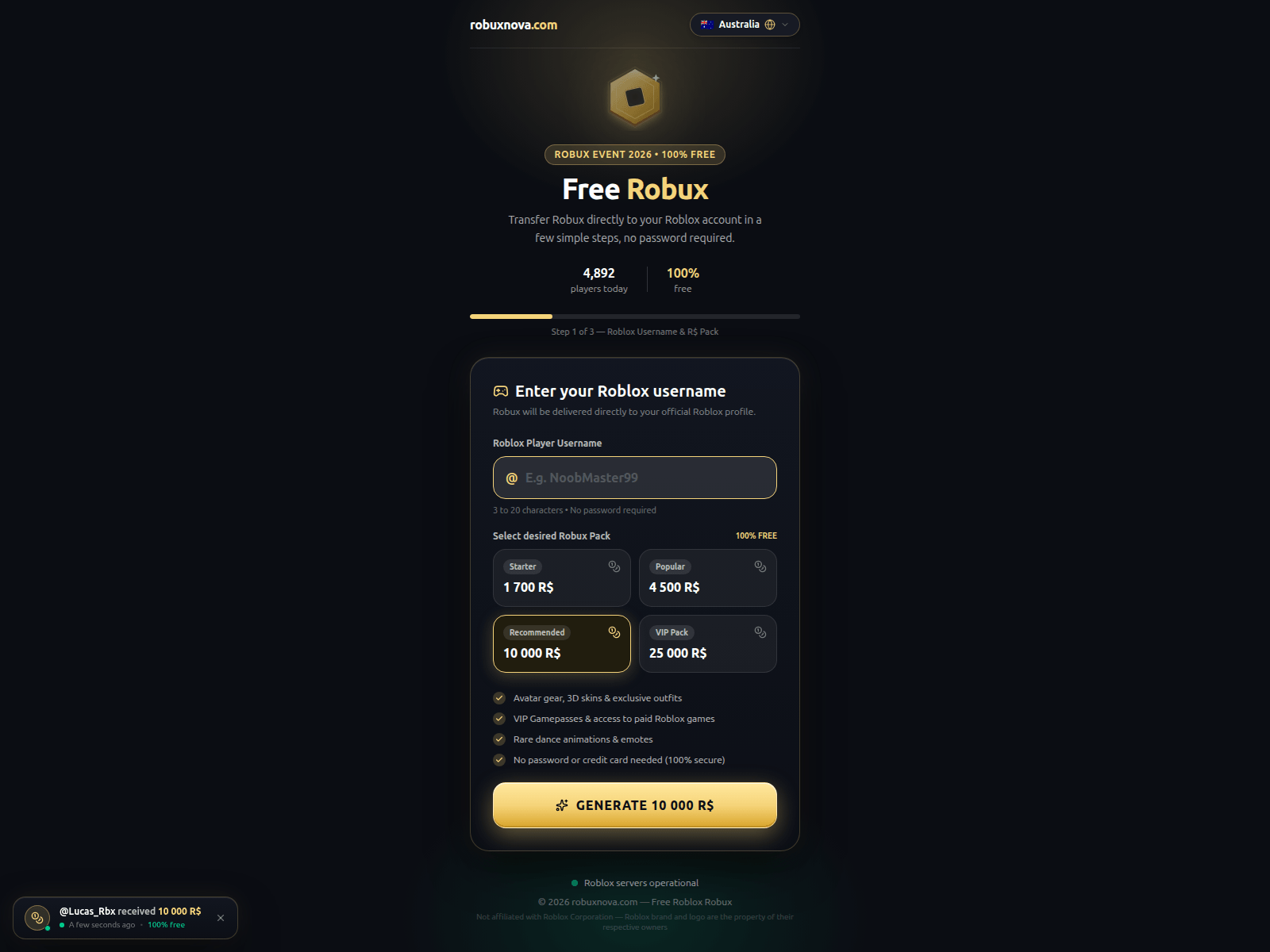 스크린샷: robuxnova.com