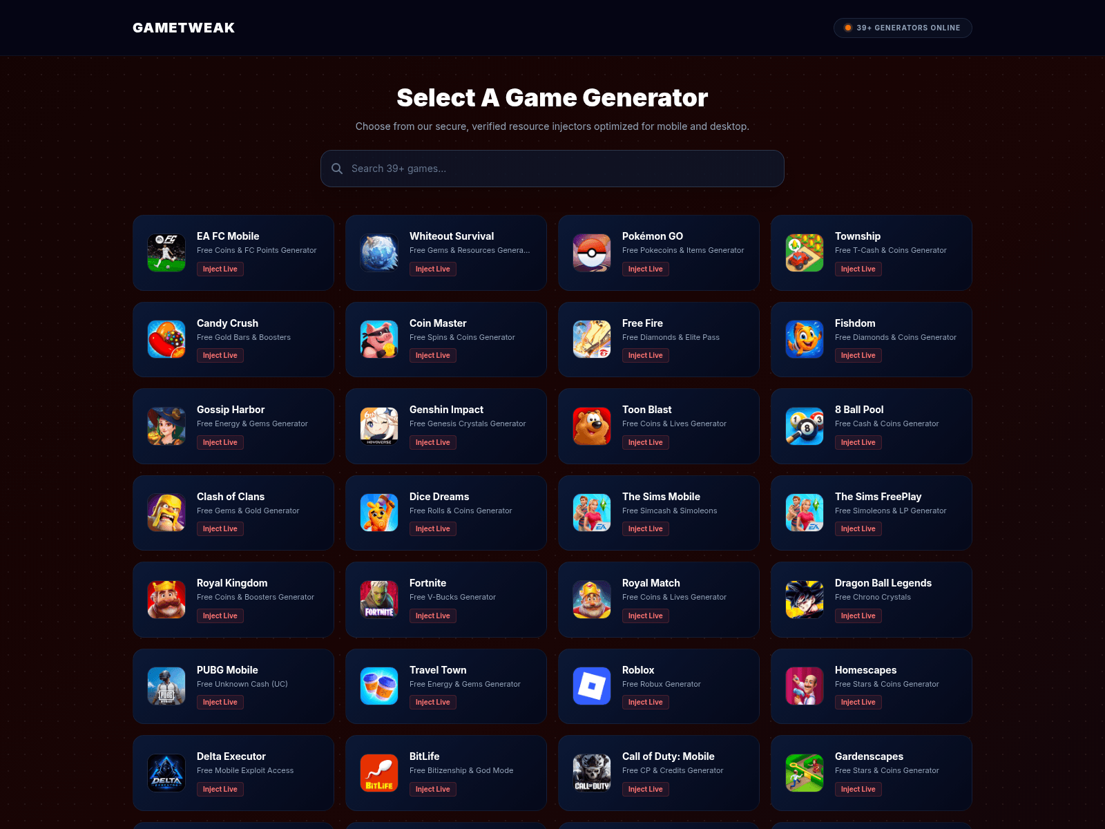 Schermata di gametweak.app