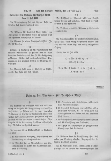 Gesetz vom 11. Juli 1934 · RGBl. I, S. 605 — Amtliches Gesetzblatt · vollständige Seite 605