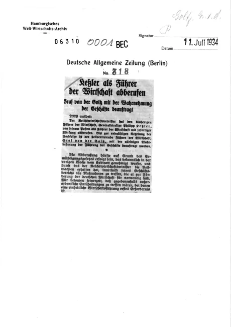 Vollständiges Archivblatt: Deutsche Allgemeine Zeitung (Berlin), 11. Juli 1934, Dokument 00001